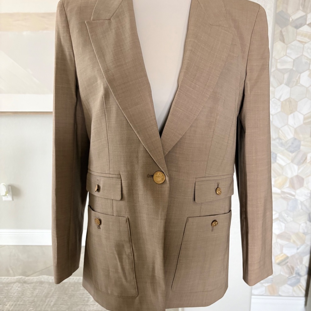J. Crew Vivienne Bi-Stretch Wool Blend Blazer Camel Tan